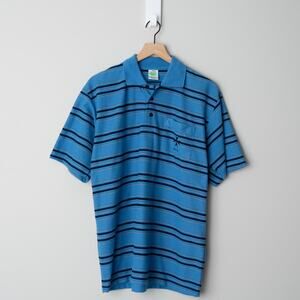 Peak Projects 100% Cotton Malta Polo Short Sleeve Striped Collared Pocket Front